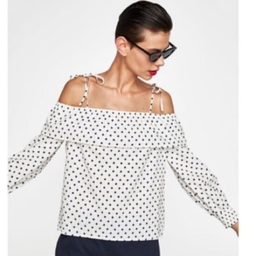 Zara White Off-Shoulder Polka Dot Top